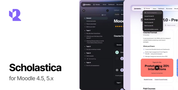 Scholastica Moodle Theme with Course Filter for e-Learning