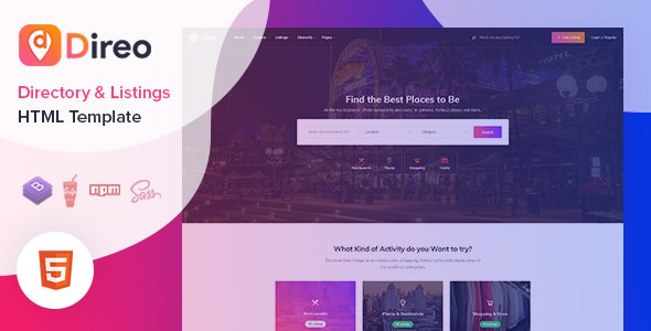 Direo - Responsive Directory HTML Template | Bootstrap 4 | Dark Mode | PWA Ready | Mobile-First