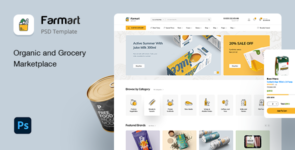 Farmart - Organic & Grocery Marketplace eCommerce PSD Template