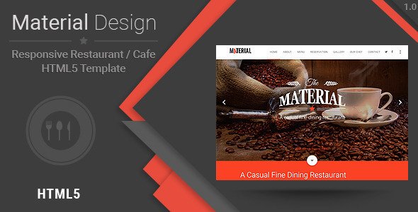 Material-Responsive Restaurant/Cafe HTML Template
