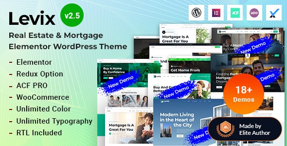 Levix - Real Estate & Mortgage Elementor WordPress Theme