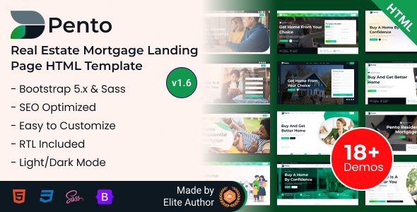 Pento - Real Estate Mortgage Landing Page Bootstrap 5 Template