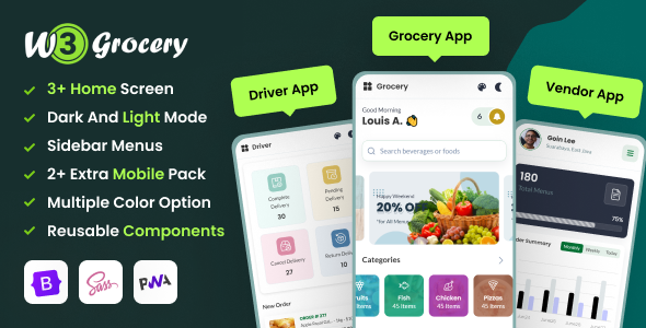 W3Grocery | Pre-Build Mobile App Template ( Bootstrap 5 + PWA )