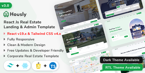 Hously – React Js Real Estate Landing & Admin Dashboard Template (Javascript + Typescript)