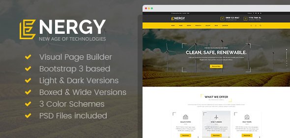Energon - Renewable Energy and Eco Friendly Technologies HTML template with Builder