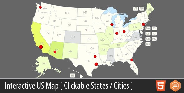 Interactive US Map - Clickable States / Cities